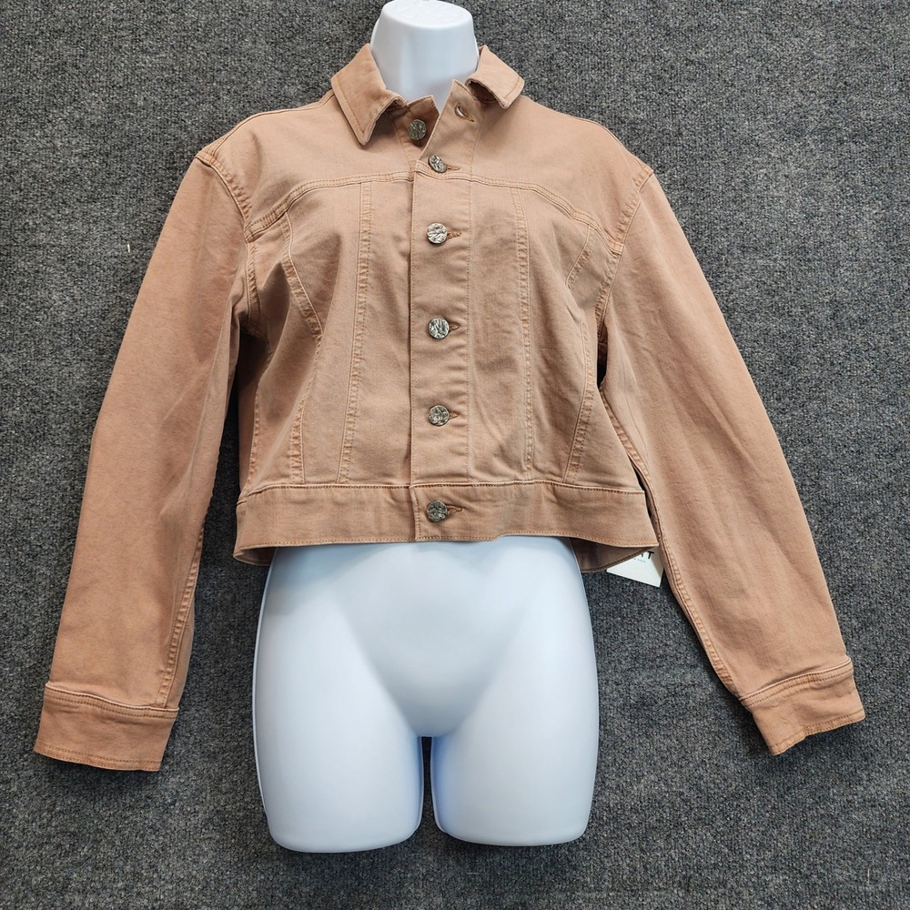 NWT OAT New York Cropped Trucker Jacket Women Stretch Denim Utility Workwear S
